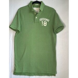 Abercrombie &‎ Fitch Polo Shirt Men Large Green Worn Cotton Logo Casual